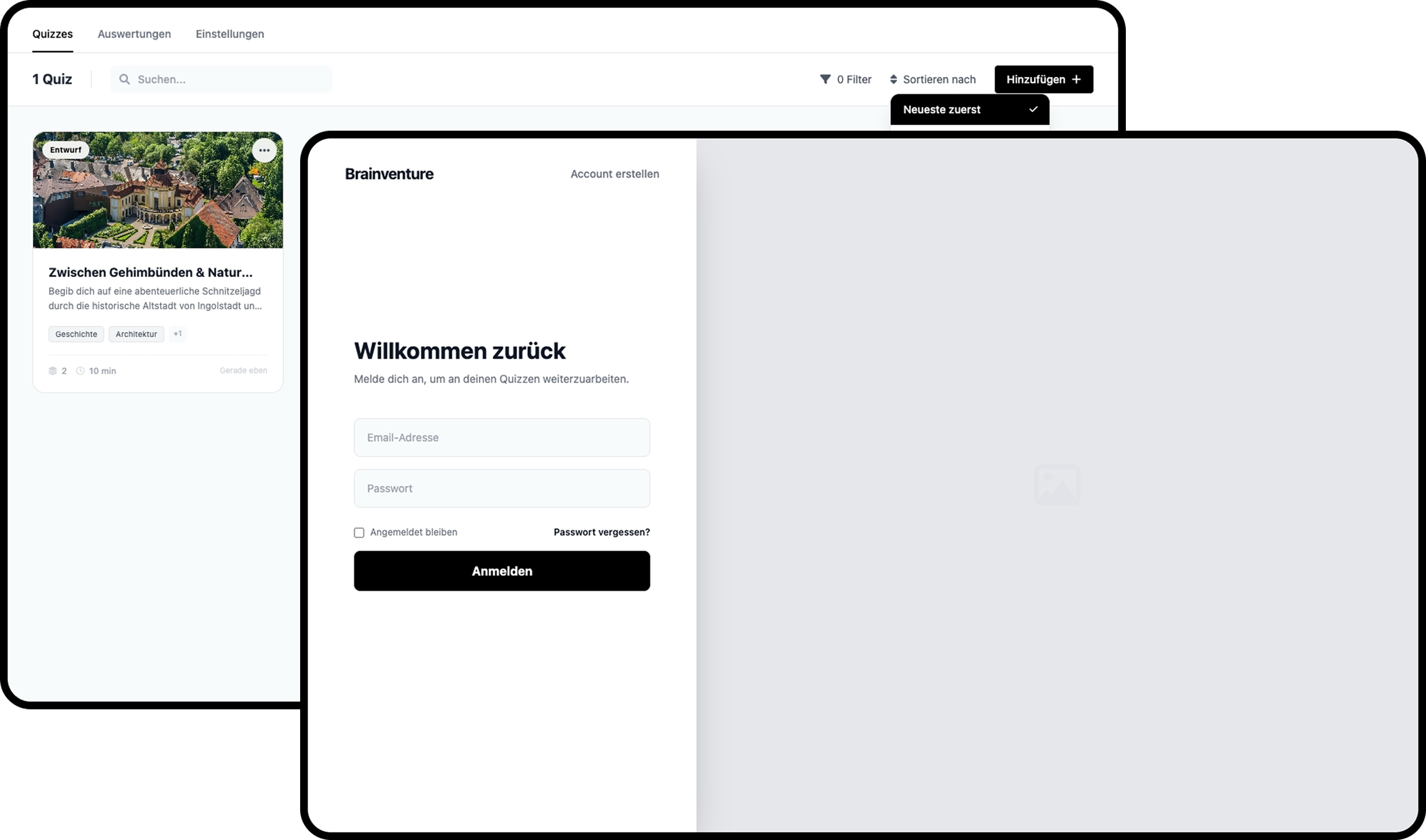 Vorschau des Low Fidelity Desktop Dashboards