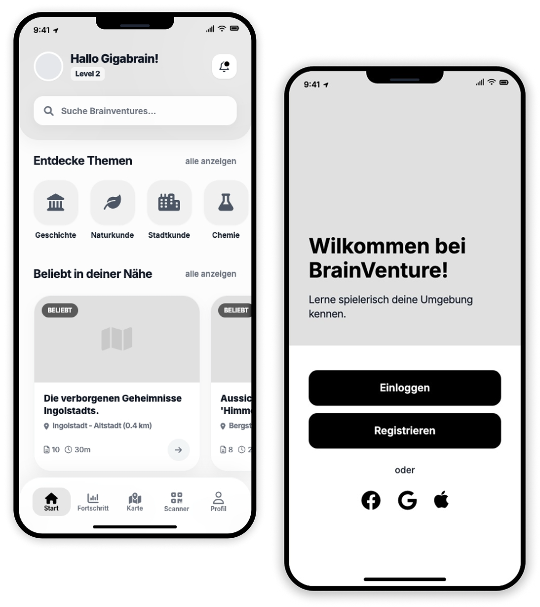 Vorschau der Low Fidelity Schüler-App
